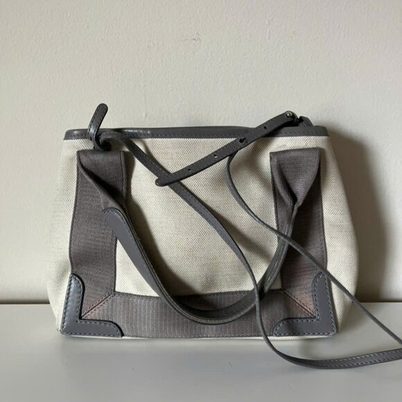 BALENCIAGA Beige Grey Canvas and Calfskin Leather Cabas Crossbody Bag - Picture 3 of 11